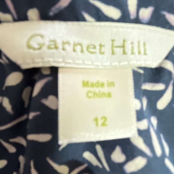 Garnet Hill Navy and White Silk Popover Blouse Size 12 - Picture 2 of 10